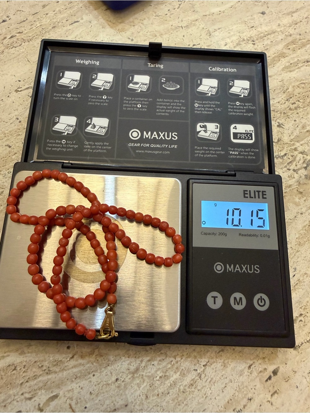 Vintage Natural Red Coral Bead Necklace 16" 10.15g 18K Gold Clasp BREV Italian - Picture 16 of 16